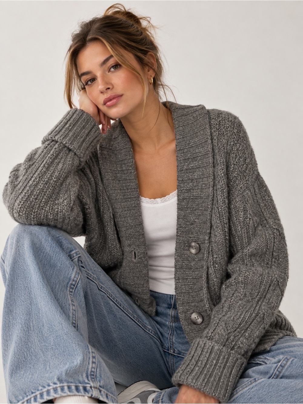 Abercrombie & Fitch Gray Chunky Shawl-Collar Cardigan